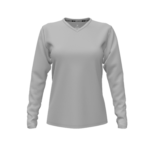 [CUS-DFW-TEES-CMF-VNK-LSL-GRY-FYXS-LOGO1] Decker Comfort T-Shirt (Female Youth XS, Gray, V Neck, Logo 1, Long Sleeve)